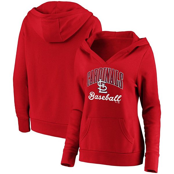 Women's Fanatics Branded Red St. Louis Cardinals Victory Script Crossover  Neck Pullover Hoodie