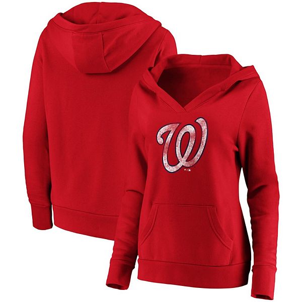 Women's Washington Nationals White/Navy Plus Size Notch Neck T-Shirt