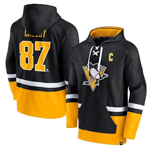 Women's Fanatics Branded Sidney Crosby Black/Gold Pittsburgh Penguins Heavy  Block Pullover Hoodie