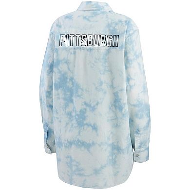 Women's WEAR by Erin Andrews Denim Pittsburgh Steelers Chambray Acid-Washed Long Sleeve Button-Up Shirt
