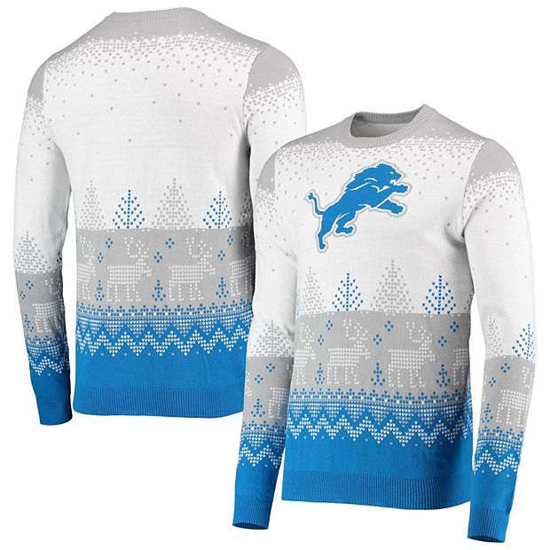 Men's FOCO White Detroit Lions Big Logo Knit Ugly Pullover Sweater