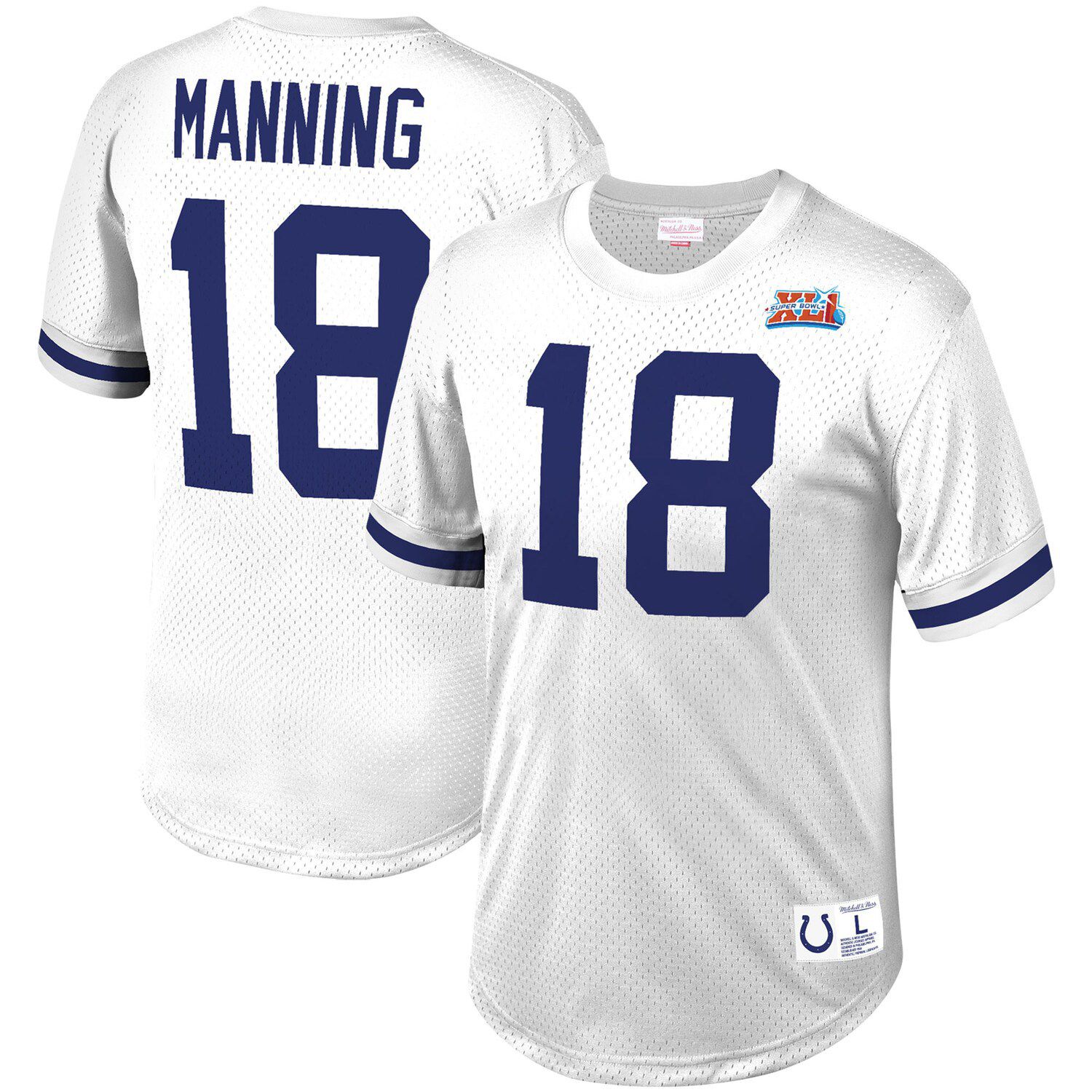 Men's Mitchell & Ness Peyton Manning White/Royal Indianapolis Colts Big &  Tall Split Legacy Retired Player Replica Jersey