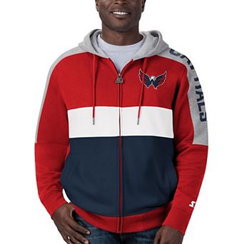 Men's Starter Red/Navy Washington Capitals Playoffs Color Block Full-Zip Hoodie