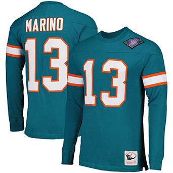 Men's Mitchell & Ness Dan Marino Aqua Miami Dolphins Throwback Retired Player Name & Number Long Sleeve Top
