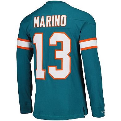Men's Mitchell & Ness Dan Marino Aqua Miami Dolphins Throwback Retired Player Name & Number Long Sleeve Top