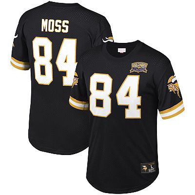 Men s Mitchell Ness Randy Moss Black Minnesota Vikings Retired Player Name Number Mesh Top