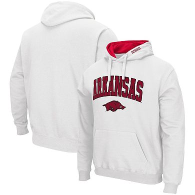 Men's Colosseum White Arkansas Razorbacks Arch & Logo 3.0 Pullover Hoodie