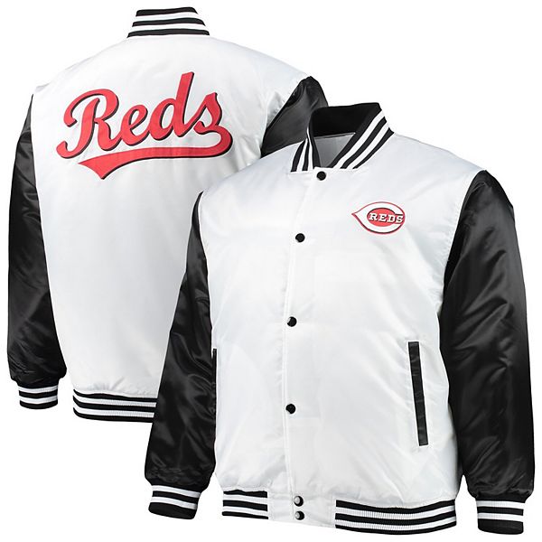 Men's White/Black Cincinnati Reds Big & Tall Satin Full-Snap Jacket