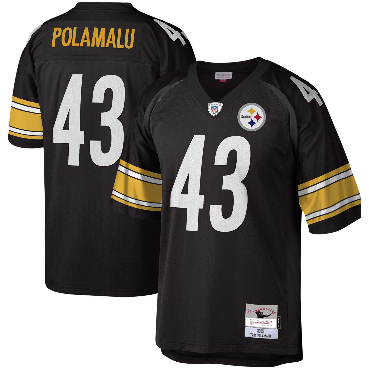 Men's Mitchell & Ness Troy Polamalu White Pittsburgh Steelers 2007 Retired  Player Name & Number Long Sleeve T-Shirt