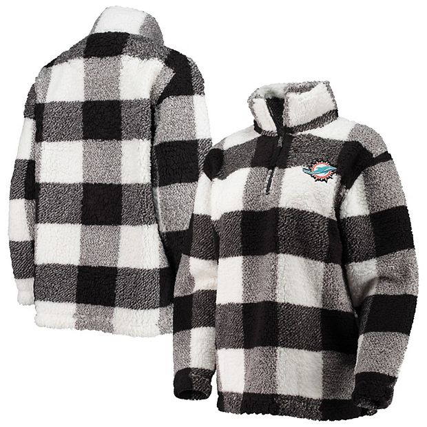 Women's G-III 4Her by Carl Banks Black Miami Dolphins Sherpa Plaid Quarter- Zip Jacket