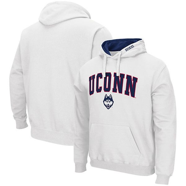 Men s Colosseum White UConn Huskies Arch Logo 3.0 Pullover Hoodie