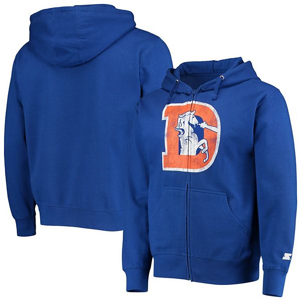 Men's Starter Royal Denver Broncos Throwback Logo Full-Zip Hoodie