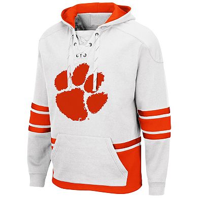 Men's Colosseum White Clemson Tigers Lace Up 3.0 Pullover Hoodie