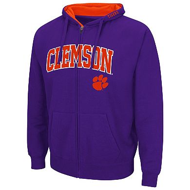 Men's Colosseum Purple Clemson Tigers Arch & Logo 3.0 Full-Zip Hoodie