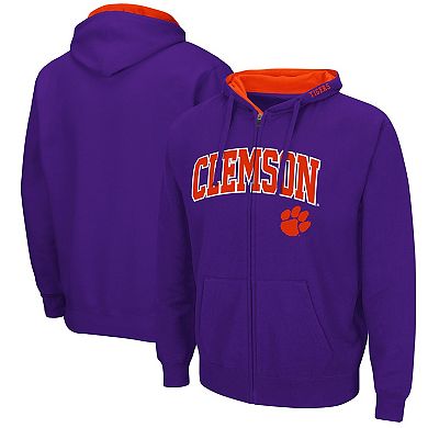 Men's Colosseum Purple Clemson Tigers Arch & Logo 3.0 Full-Zip Hoodie