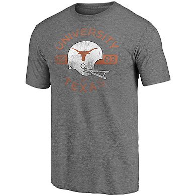 Men's Fanatics Branded Heathered Gray Texas Longhorns Throwback Helmet Tri-Blend T-Shirt