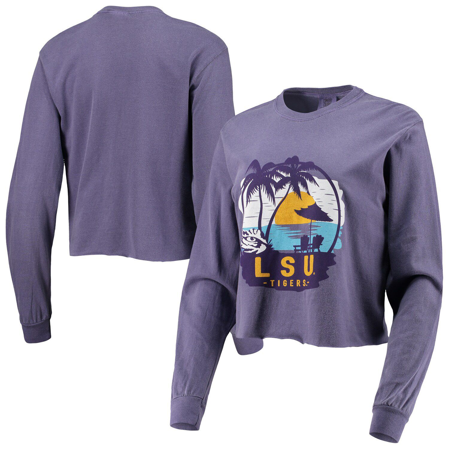 Image for Unbranded Women's Purple LSU Tigers Palm Trees Sunset Long Sleeve Crop Top at Kohl's.