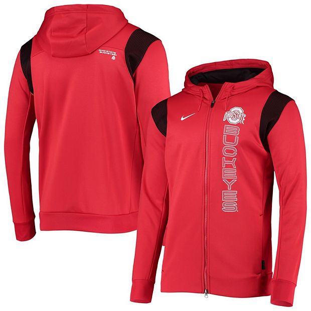 Men s Nike Scarlet Ohio State Buckeyes 2021 Sideline Performance Full Zip Hoodie