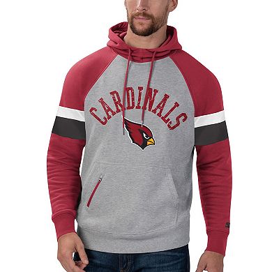 Men's Starter Heathered Gray/Cardinal Arizona Cardinals Home Run Raglan Pullover Hoodie