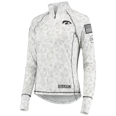 Women's Colosseum White Iowa Hawkeyes OHT Military Appreciation Officer Arctic Camo 1/4-Zip Jacket