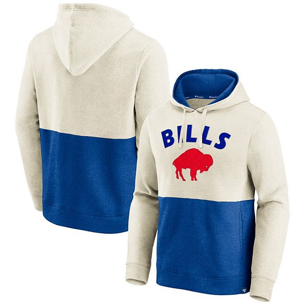 Men's Fanatics Branded Oatmeal/Royal Buffalo Bills Throwback Arch  Colorblock Pullover Hoodie