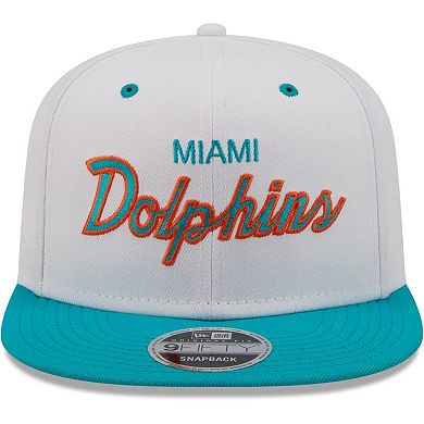 Men's New Era White/Aqua Miami Dolphins Sparky Original 9FIFTY Snapback Hat