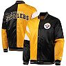Men's Starter Black/Gold Pittsburgh Steelers Leader Varsity Satin Full-Snap Jacket