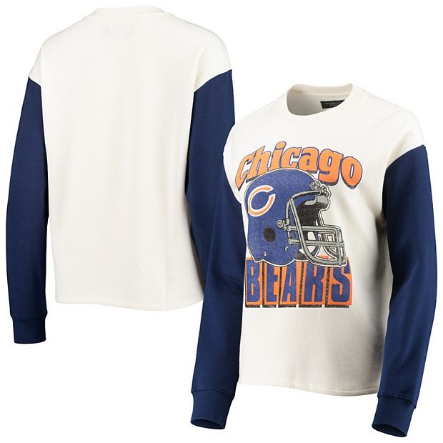 Women's Junk Food Cream/Navy Chicago Bears Contrast Sleeve Pullover  Sweatshirt