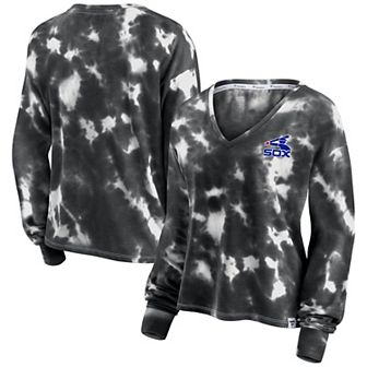 Women's Fanatics Branded White/Black Chicago White Sox Tie-Dye V-Neck Pullover Cropped Tee