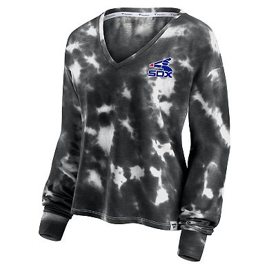 Women's Fanatics Branded White/Black Chicago White Sox Tie-Dye V-Neck Pullover Cropped Tee