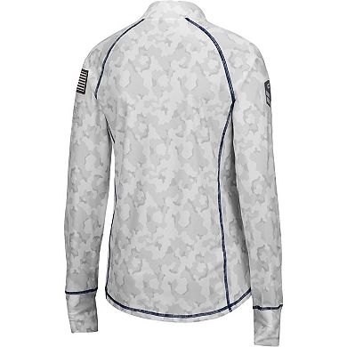Women's Colosseum White West Virginia Mountaineers OHT Military Appreciation Officer Arctic Camo Fitted Lightweight 1/4-Zip Jacket