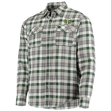 Men's Antigua Green/Gray Portland Timbers Ease Flannel Long Sleeve Button-Up Shirt