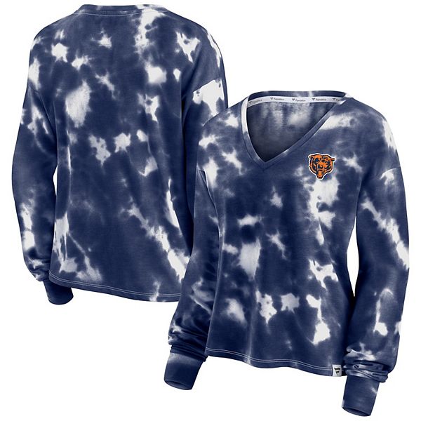 Women's Fanatics Branded White/Navy Chicago Bears Sport Resort Tie-Dye  V-Neck Long Sleeve T-Shirt