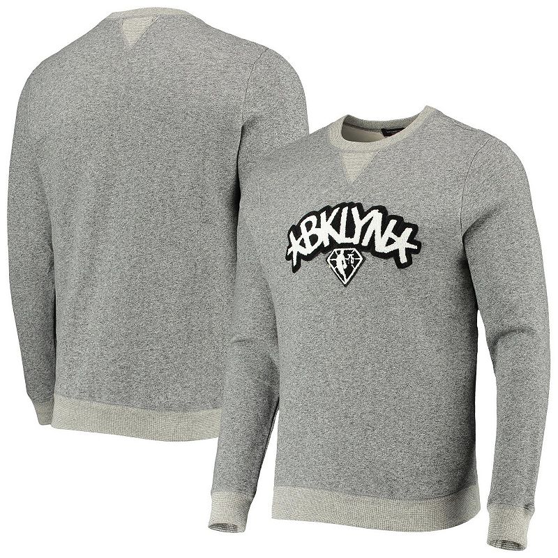 Mens Junk Food Heathered Gray Brooklyn Nets Marled French Terry Pullover S