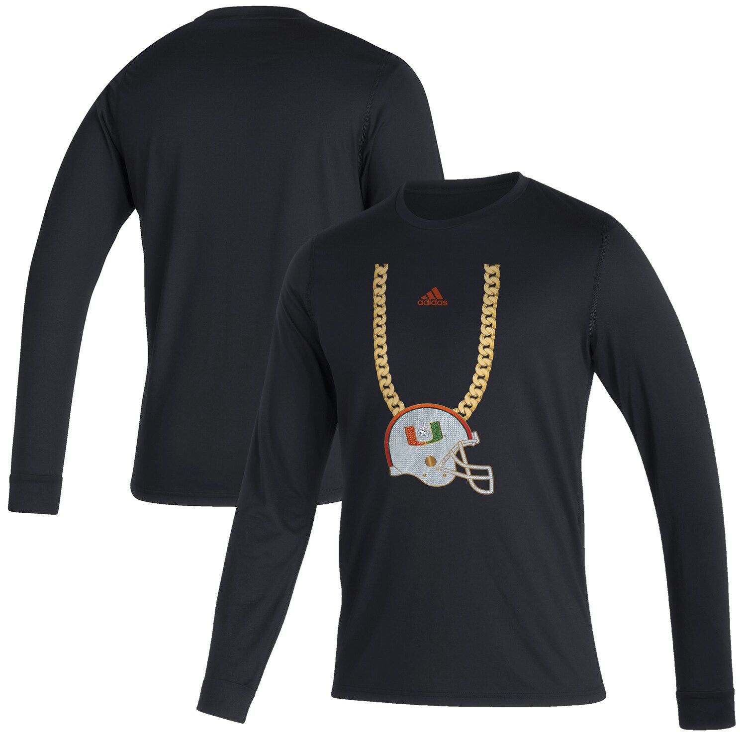 Men's Adidas Black Miami Hurricanes Turnover Chain Creator Long Sleeve T-Shirt Size: Medium