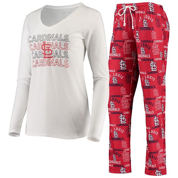 Women's Concepts Sport White/Red St. Louis Cardinals Flagship Long Sleeve V-Neck T-Shirt & Pants Sleep Set Size: 3XL