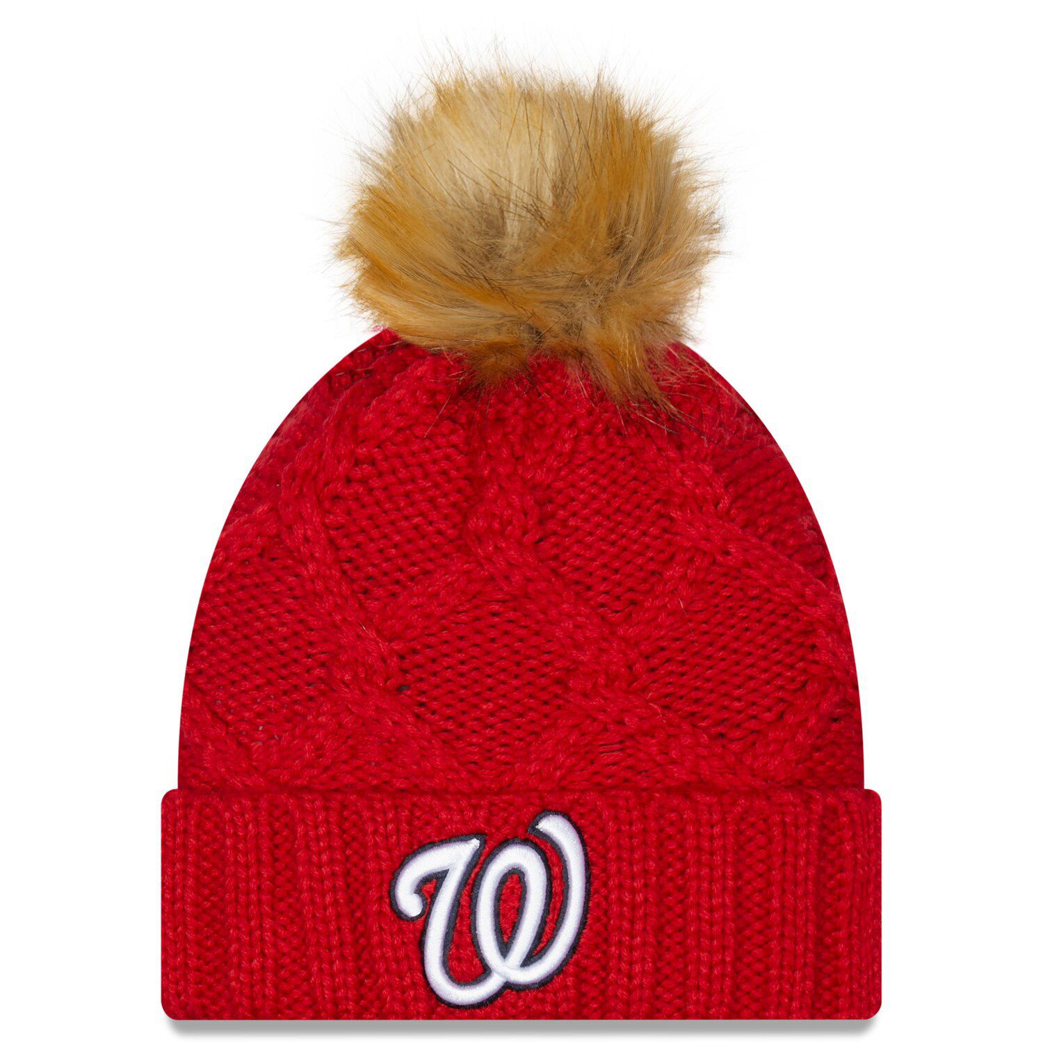 Cincinnati Reds Fanatics Branded Stripe Cuffed Knit Hat with Pom - Red