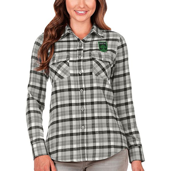 Men's Antigua Black/Gray Austin FC Ease Flannel Long Sleeve Button-Up Shirt