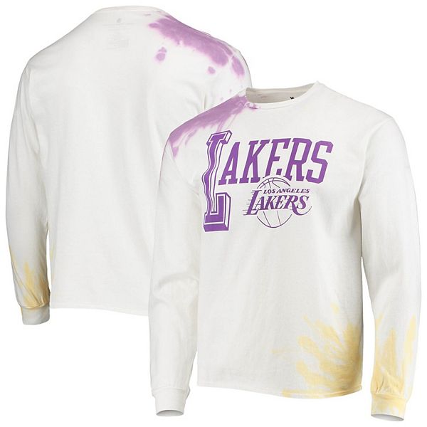 Men's Junk Food White Los Angeles Lakers Tie-Dye Long Sleeve T-Shirt