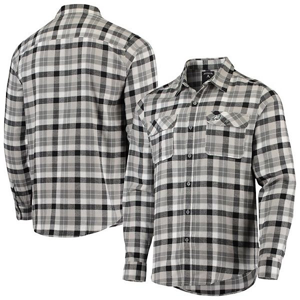 Men's Antigua Black/Gray Philadelphia Eagles Ease Flannel Long Sleeve