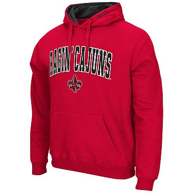 Men's Colosseum Cardinal Louisiana Ragin' Cajuns Arch and Logo Pullover Hoodie