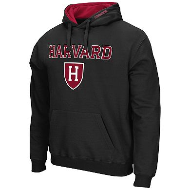 Men's Colosseum Black Harvard Crimson Arch and Logo Pullover Hoodie