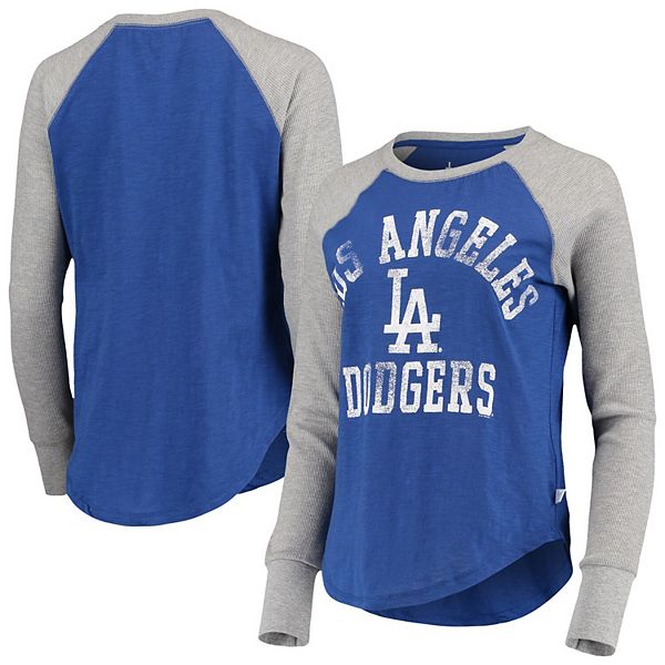 Women's Touch Royal/Gray Los Angeles Dodgers Waffle Raglan Long Sleeve  T-Shirt
