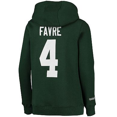 Youth Mitchell & Ness Brett Favre Green Green Bay Packers Retired Player Name & Number Pullover Hoodie