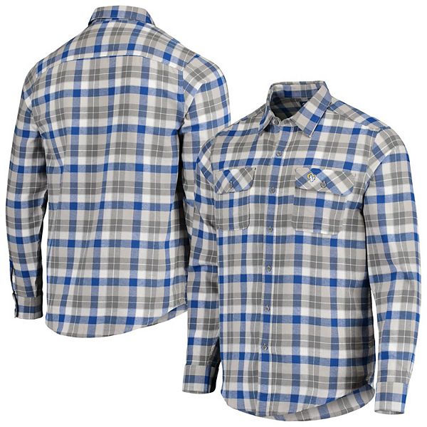 Men's Antigua Royal/Gray Los Angeles Rams Ease Flannel Long Sleeve  Button-Up Shirt