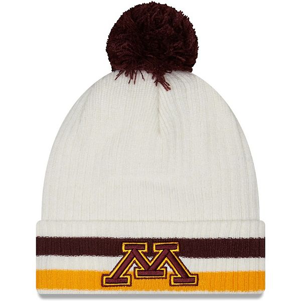 Men's New Era White Minnesota Golden Gophers Retro Cuffed Knit Hat with Pom