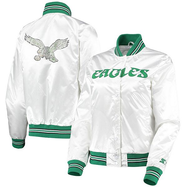 PHILADELPHIA EAGLES RETRO CLASSIC RIB SATIN JACKET (WHITE/KELLY