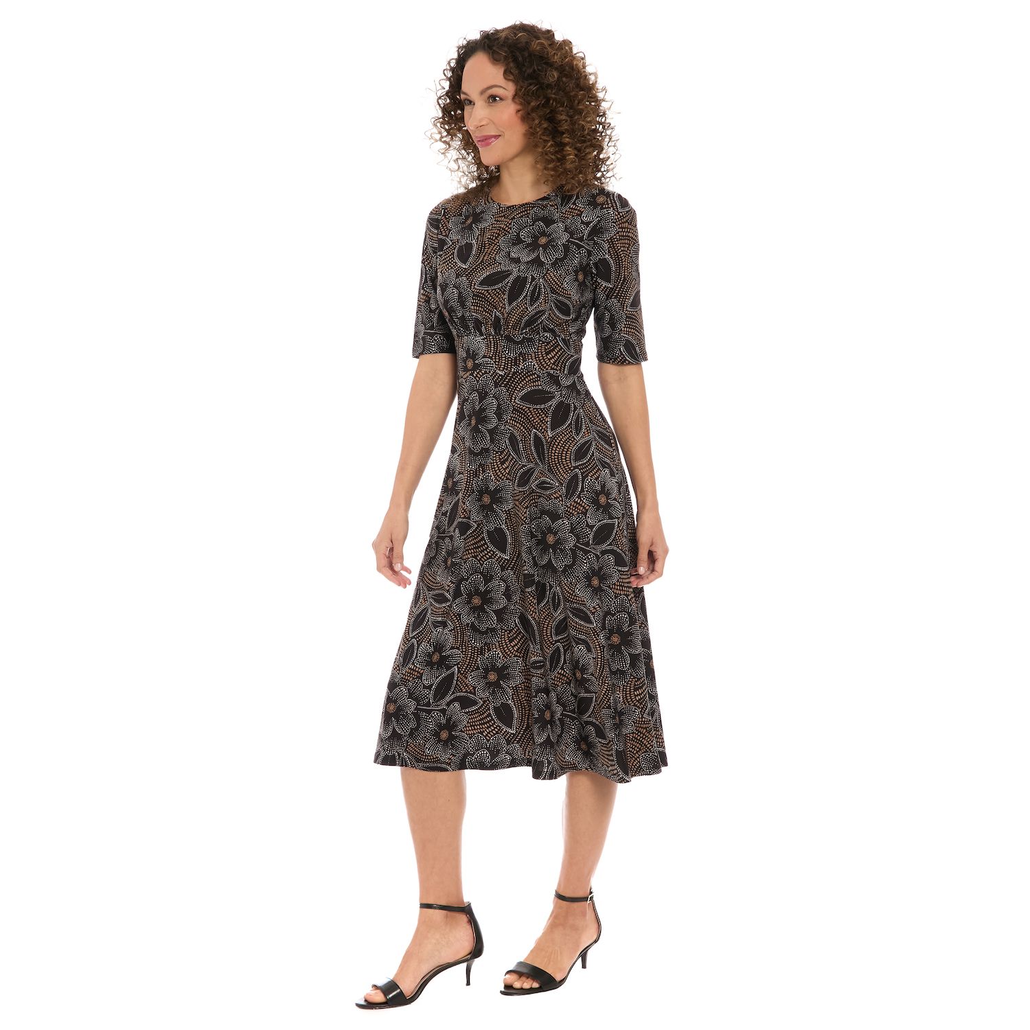 London Times Women's Short-Sleeve Midi Dress - Black - Size 8