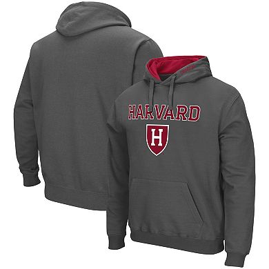 Men's Colosseum Charcoal Harvard Crimson Arch and Logo Pullover Hoodie
