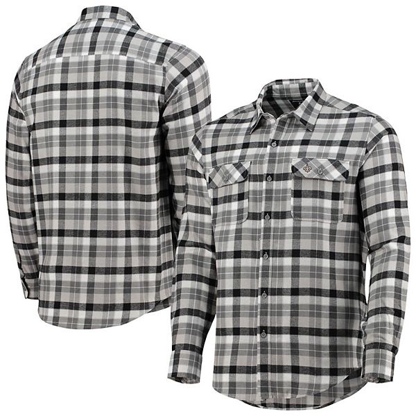 Men's Antigua Black/Gray New Orleans Saints Ease Flannel Long Sleeve  Button-Up Shirt